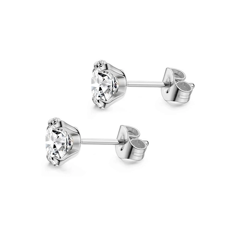 Edelstahl Zirkonia Ohrstecker Für Damen Herren 4-Zinken Rund Zirkonia Piercing Schmuck Kleine Ohrknochen Ohrstecker Schmetterlingsverschluss