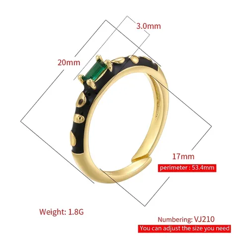 Anello Aperto Hip Hop in Ottone e Smalto con Stampa Leopardata per Donna Zirconia Colorata Rettangolare Regolabile Placcato Oro Gioielli