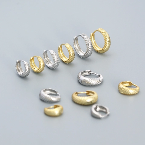 925 Argento Sterling Orecchini a Cerchio Torsadée per Donna Minimalista Irregolare Texture a Vite Orecchini Oro Argento