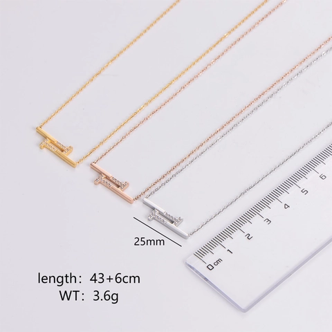 Collar Con Colgante De T Entrelazado Geométrico De Acero Inoxidable Zirconia Cúbica Joyería Minimalista Mujer