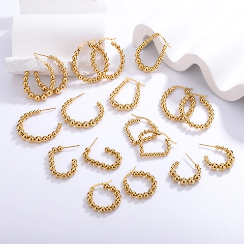 Roestvrijstalen Kralen Oorringen Voor Dames Goud Zilver C-Vorm Hart U-Vorm Geometrische Bal Minimalistische Sieraden