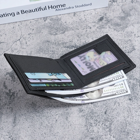 Men's Fashion Short Bi-fold Wallet PU Leather Geometric Grid Pattern Multi Card Slots Business Casual Purse With Metal Detail