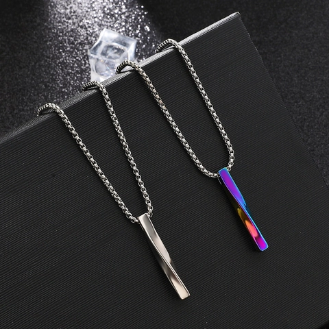 Twisted Bar Pendant Stainless Steel Necklace Helix Minimalist Punk Hip Hop Jewelry For Men Women Geometric Box Chain