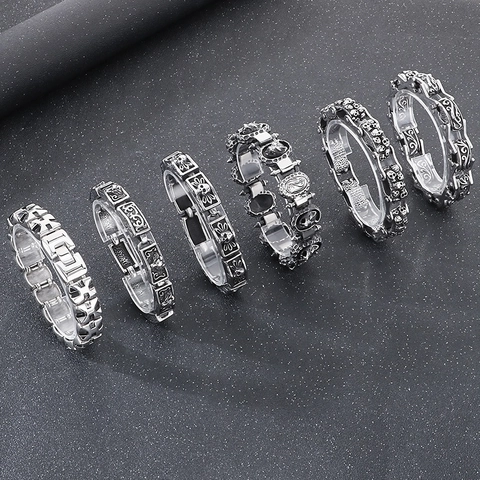 Herren Retro Edelstahl Gliederarmband Geschnitzter Totenkopf Löwe Wolfskopf Punk Gothic Biker Modeschmuck Geschenk