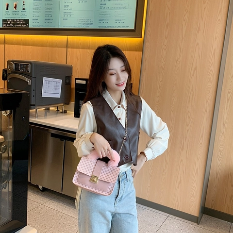 Dames Kleine Pu-leer Bedrukte Schattige Crossbodytas Met Vierkante Sluiting