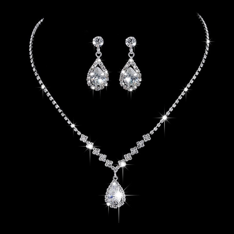 Brautschmuck Halskette Ohrringe Armband Versilbertes Kupfer Zirkonia Strass Wassertropfen Hochzeit Für Frauen