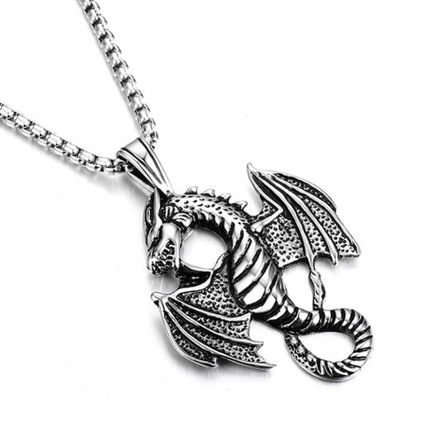 Vintage Punk Dragon Skull Pendant Necklace For Men Women Stainless Steel Box Chain Gothic Hip Hop Jewelry Gifts