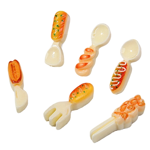 Miniature Resin Cutlery Simulation Food Handle DIY Accessories For Dollhouse Decor Bread Hot Dog Style