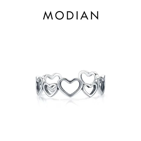 925 Sterling Silver Ring Hollow Heart Shaped Adjustable Open Band Retro Minimalist Jewelry For Women