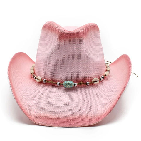 Sombrero De Vaquero De Paja Mujeres Degradado Ala Ancha Protección Solar Bohemio Étnico Concha Turquesa Decoración Playa