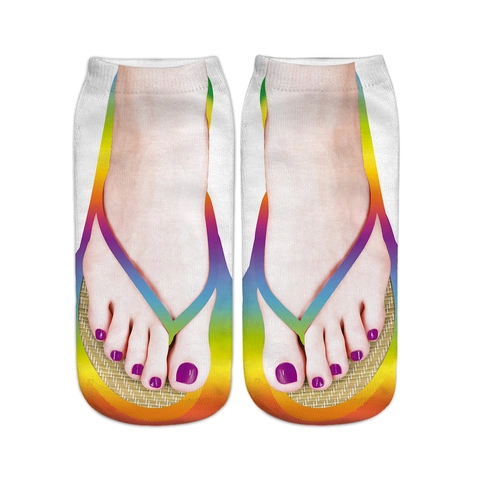 Funny 3D Printed Flip Flops Pattern Socks Unisex Creative Novelty Polyester Ankle Socks For Men Women Personalized Floor Socks