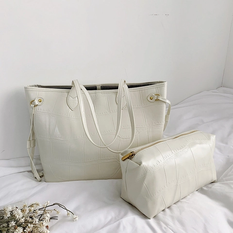 Krokodillenpatroon PU Leer Tote Tas En Pouch Grote Capaciteit Schoudertas Handtas Street Style Vrouwen