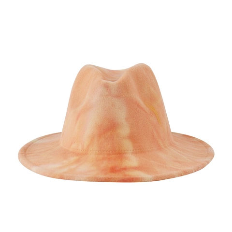 Wide Brim Fedora Hat Tie Dye Gradient Colorful Felt Fashion Jazz Cap For Men Women British Style Elegant