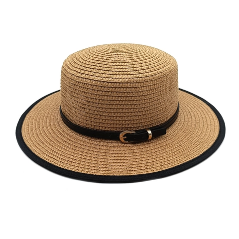 Boater Strohoed Platte Kroon Brede Rand Zonbescherming Zomer Strand Reizen Elegant Vintage Zonnekap Voor Dames