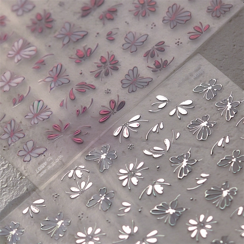Pegatinas De Uñas De Mariposa En Relieve 3D Calcomanías Florales De Oro Plata Metálica Para Decoración De Manicura DIY