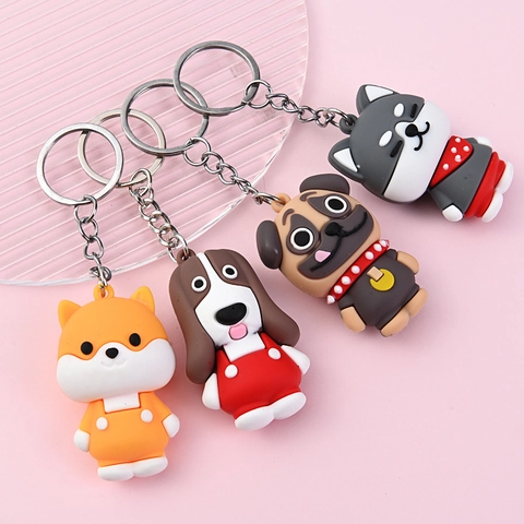 Portachiavi Cane Cartone Animato Ciondolo Animale Gomma Morbida PVC Per Decorazione Borsa Zaino Husky Carlino Shiba Inu Charms Regali Festa