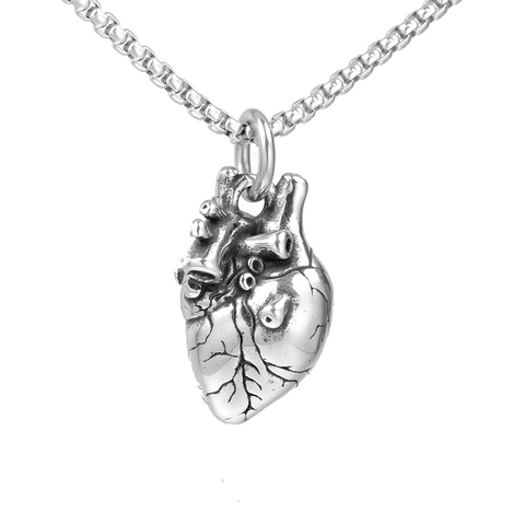 Collar Con Colgante De Corazón Anatómico Acero Inoxidable Estilo Punk Vintage Joyería Órgano Unisex Color Plata