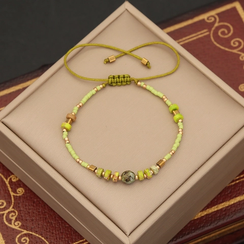 Handgemaakte Natuursteen Kralen Armband Boheems Verstelbaar Geweven Legering Sieraden Voor Dames