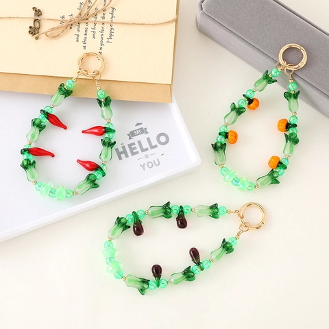 Llavero Cuentas Vidrio Colgante Verduras Lampwork Repollo Berenjena Calabaza Chile Amuleto Bolso Hecho Mano Accesorio