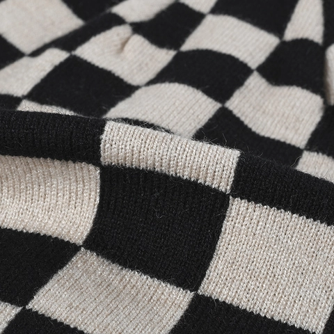 Schachbrettmuster Strickmütze Beanie Core-Spun Garn Winter Warm Mode Umschlagmütze Kaltes Wetter Hut