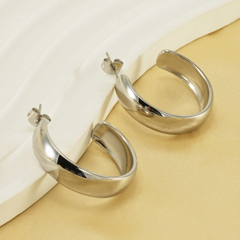 Pendientes De Aro En Forma De C De Acero Inoxidable Minimalista Chapado En Oro De 18K Joyería Geométrica Para Mujer