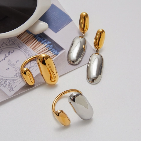 Gioielli Minimalisti In Acciaio Inossidabile Bicolore Con Zircone Per Donna Impermeabile Ipoallergenico Anello Capsule E Orecchini