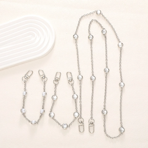 Kristall Strass Künstliche Perle Umhängetasche Handy Lanyard Kette Legierung Metall Tasche Gurt Für Damen Kinder Anti-Verlust Wasserflasche Kette