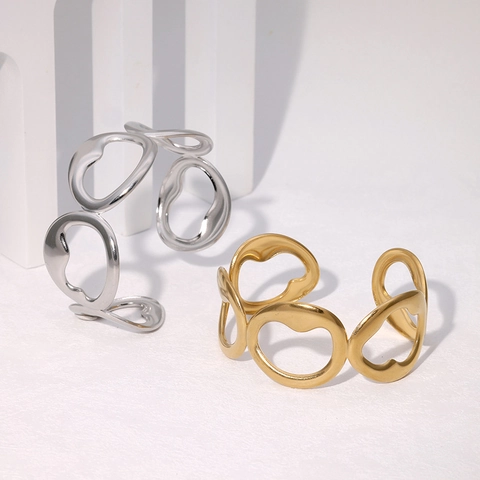 Brazalete Abierto Calado Irregular De Acero Inoxidable Chapado En Oro De 18K Joyería Geométrica Minimalista Ajustable Para Mujer