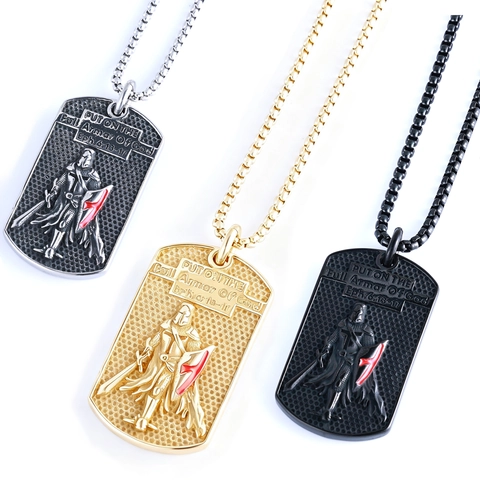 Stainless Steel Armor Of God Dog Tag Halskette Vintage Ritter Krieger Anhänger Religiöser Christlicher Schmuck