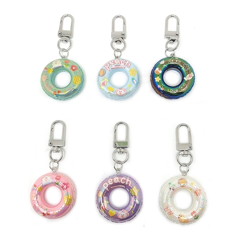 Kreative Simulation Mini Rettungsring Schlüsselanhänger Galvanisierte Bunte Cartoon Tierdruck Harz Tasche Anhänger Für Damen Geschenk