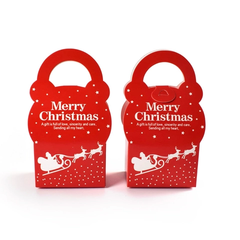 Red Christmas Gift Box Merry Christmas Candy Packaging Box With Handle Portable Festive Party Favor Treat Bag For Holiday