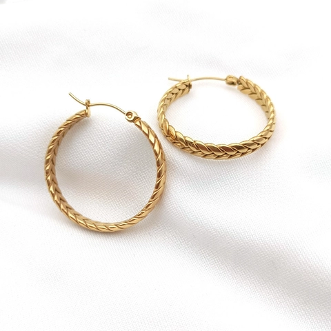 Geflochtene Creolen 18K Vergoldet Edelstahl Weizenmuster Geometrisch Rund Mode Schmuck Für Damen