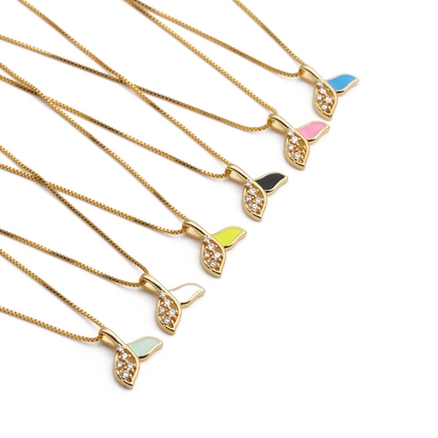 Copper Whale Tail Pendant Necklace Zircon Enamel Mermaid Tail Jewelry Fashion Gift For Women