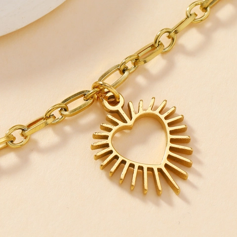 Colgantes De Acero Inoxidable Para Joyería DIY Chapado En Oro Vintage Corazón Hoja Sol Accesorios Para Collares