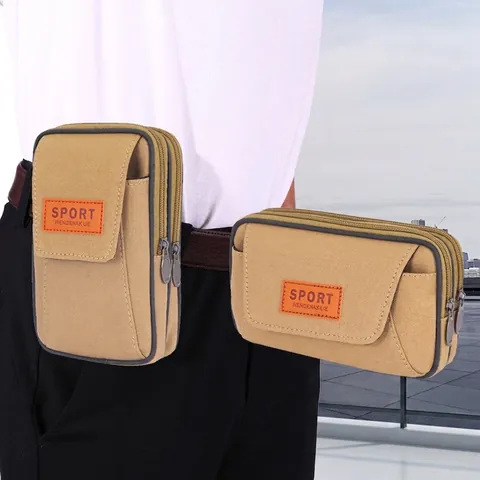Herren Multifunktionale Canvas Hüfttasche Handyhülle Gürtelschlaufe Outdoor Sport Mehrere Taschen