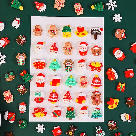 Christmas Resin Flatback Charms For DIY Craft Phone Case Decoration Cartoon Santa Claus Tree Snowflakes Ornament