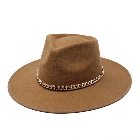Cappello Fedora A Tesa Larga In Feltro Di Lana Con Catena Dorata Stile Jazz Britannico Per Uomo E Donna Classico