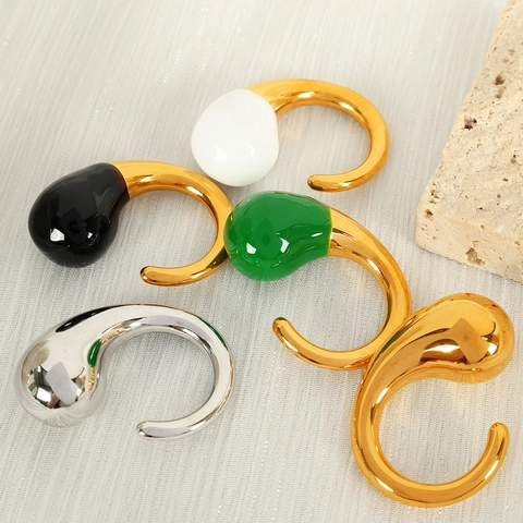 Edelstahl Wassertropfen Ring Mit Buntem Emaille Tropföl Minimalistischer Ins Stil Mode Schmuck Für Damen