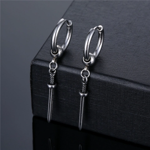Schwert Dolch Anhänger Creolen 316L Edelstahl Antik Retro Punk Gothic Schmuck Für Herren Und Damen