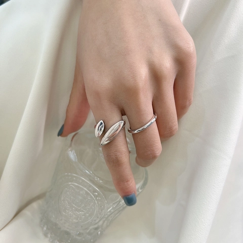 S925 Sterling Silver Irregular Open Ring For Women Minimalist Polished Water Drop Adjustable Finger Ring Fine Jewelry Gift