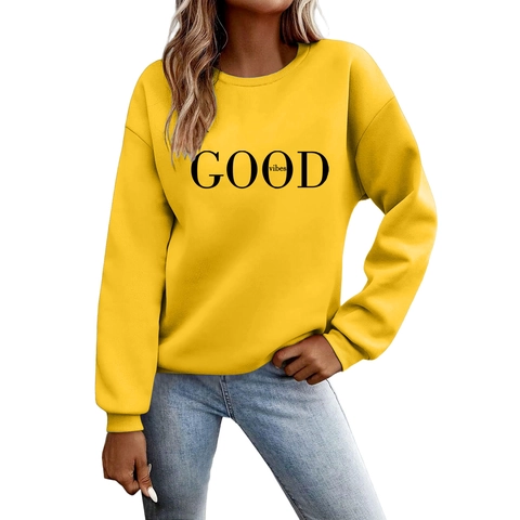 Men Sweatshirt Good Vibes Letter Print Polyester Long Sleeve Crew Neck Casual Streetwear Hoodie Pullover Top