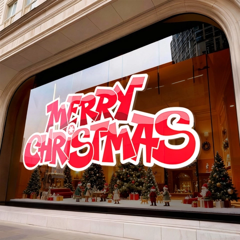 Christmas Window Sticker Merry Christmas Static Cling Decal PVC Glue-Free Double Sided Glass Door Mall Festive Decor