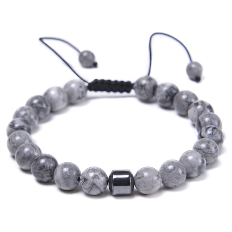 Natural Tiger Eye Map Stone Beaded Bracelet Adjustable Braided Rope Handmade Healing Energy Jewelry Women Men