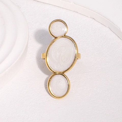 Geometric Open Ring 18K Gold Plated Stainless Steel Enamel Vertical Circles Minimalist Light Luxury Jewelry For Women