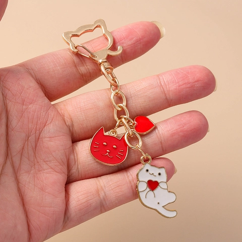 Portachiavi Gatto Carino Lega Zinco Smalto Zampa Animale Ciondolo Cuore Decorazione Zaino Regalo Kawaii