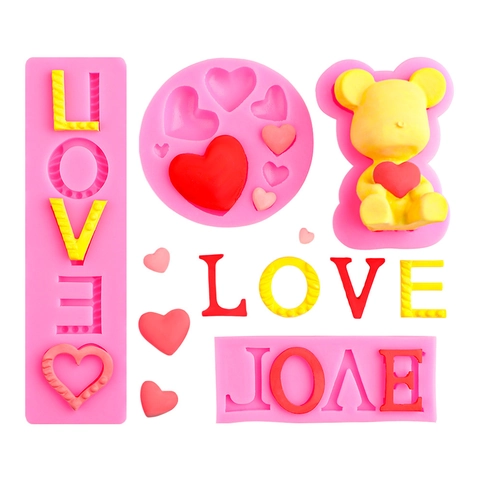 Heart Bear LOVE Letters Silicone Mold Valentine's Day DIY Cake Decorating Chocolate Fondant Soap Baking Tool
