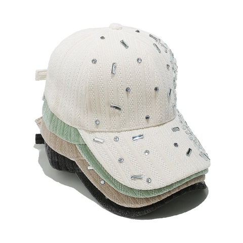 Rhinestone Corduroy Baseball Cap Herbst Winter Warm Verstellbarer Sonnenschutzhut Streetwear Damen