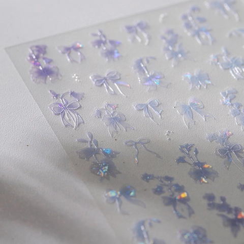 Adesivi Per Nail Art In Rilievo 5D Laser Olografico Fiocco Fiore Iridescente Autoadesivo Decorazione Manicure Kawaii