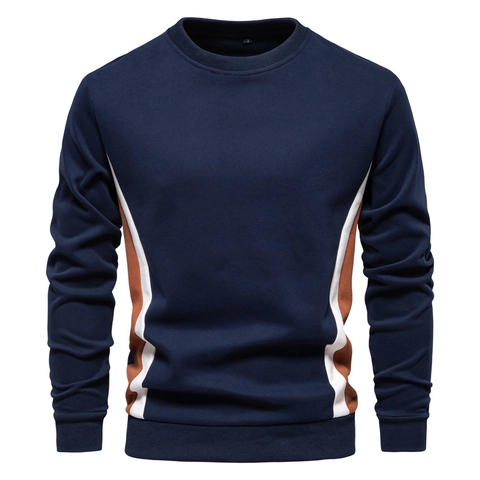 Men Crewneck Sweatshirt Cotton Blend Color Block Patchwork Slim Fit Casual Long Sleeve Pullover