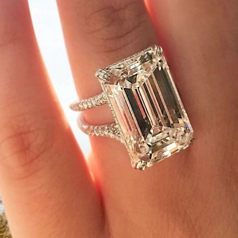 Πολυτελές Δαχτυλίδι Ζιργκόν Emerald Cut Για Γυναίκες Χάλκινο Διπλή Σειρά Pavé Λαμπερή Τετράγωνη Πέτρα Κοσμήματα